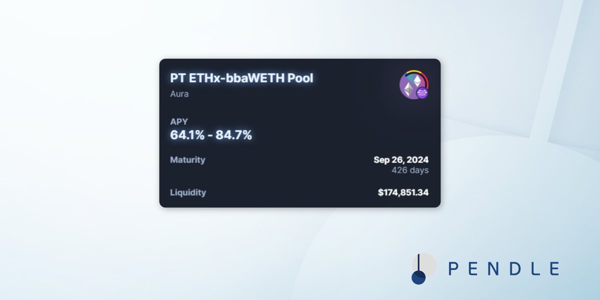 pendle_fi's tweet photo. Since X is all everyone wants to talk about this week, we're going to give the audience exactly what you want 😏

ETHx will be making its first Pendle appearance in our new Aura ETHx/bb-a-WETH pool - another addition deployed externally by @StaderLabs!

🔗https://t.co/pNgNuwIQtd https://t.co/1TCouMkR8F