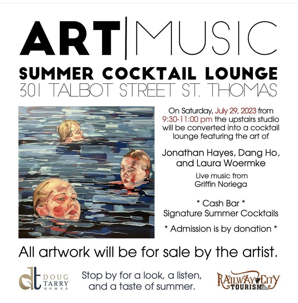 STEPACDOTCA's tweet photo. This Saturday, July 29, join us for the Summer Cocktail Lounge, with live music, art and summery cocktails. Thanks to our sponsors @DougTarryHomes and @TourRailwayCity https://t.co/giJxlLaGIE