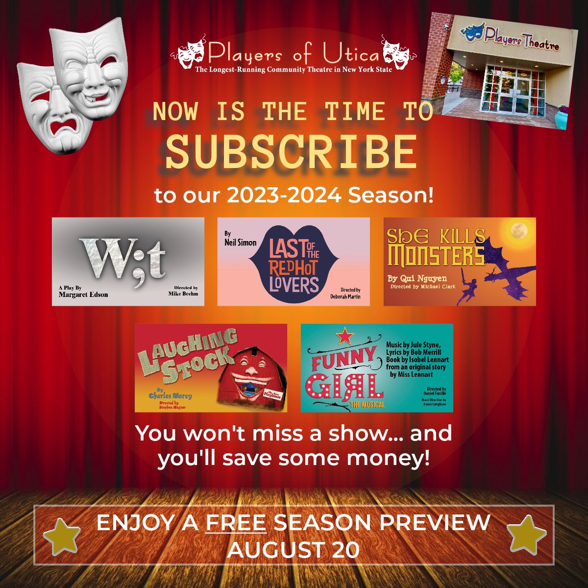 UticaPlayers's tweet photo. Here's where you can subscribe:
https://t.co/kjCKiQBxJz
And here's more information about the free Preview where you'll see scenes from all five productions:
https://t.co/1t6whXpgkd https://t.co/ATNoMFo1jC