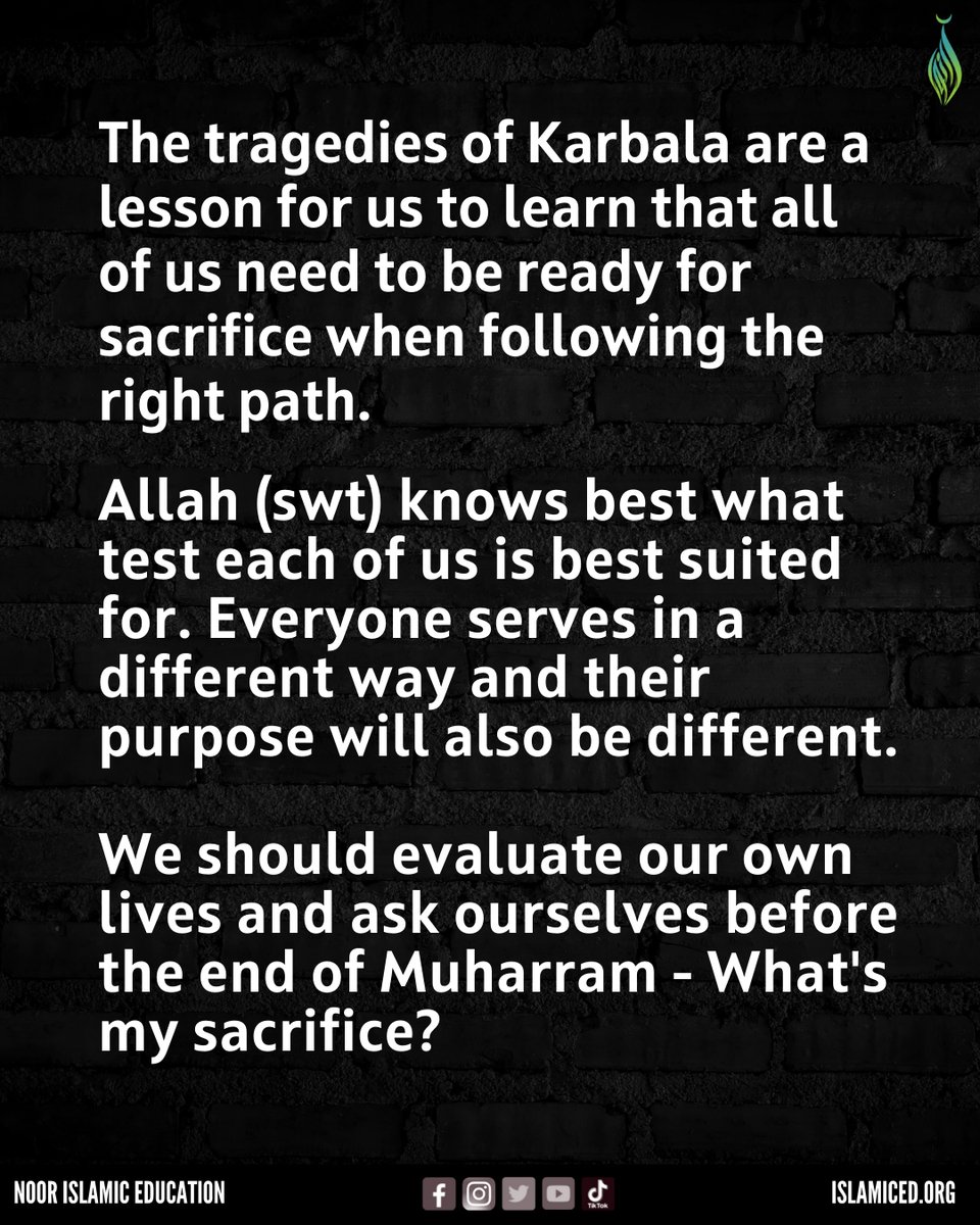 NoorIslamicEd's tweet image. Muharram Lesson 8: Sacrifice⁠
⁠
#MuharramLessons #Sacrifice #FollowingTheRightPath #ReflectAndEvaluate #PurposefulLiving #Muharram23