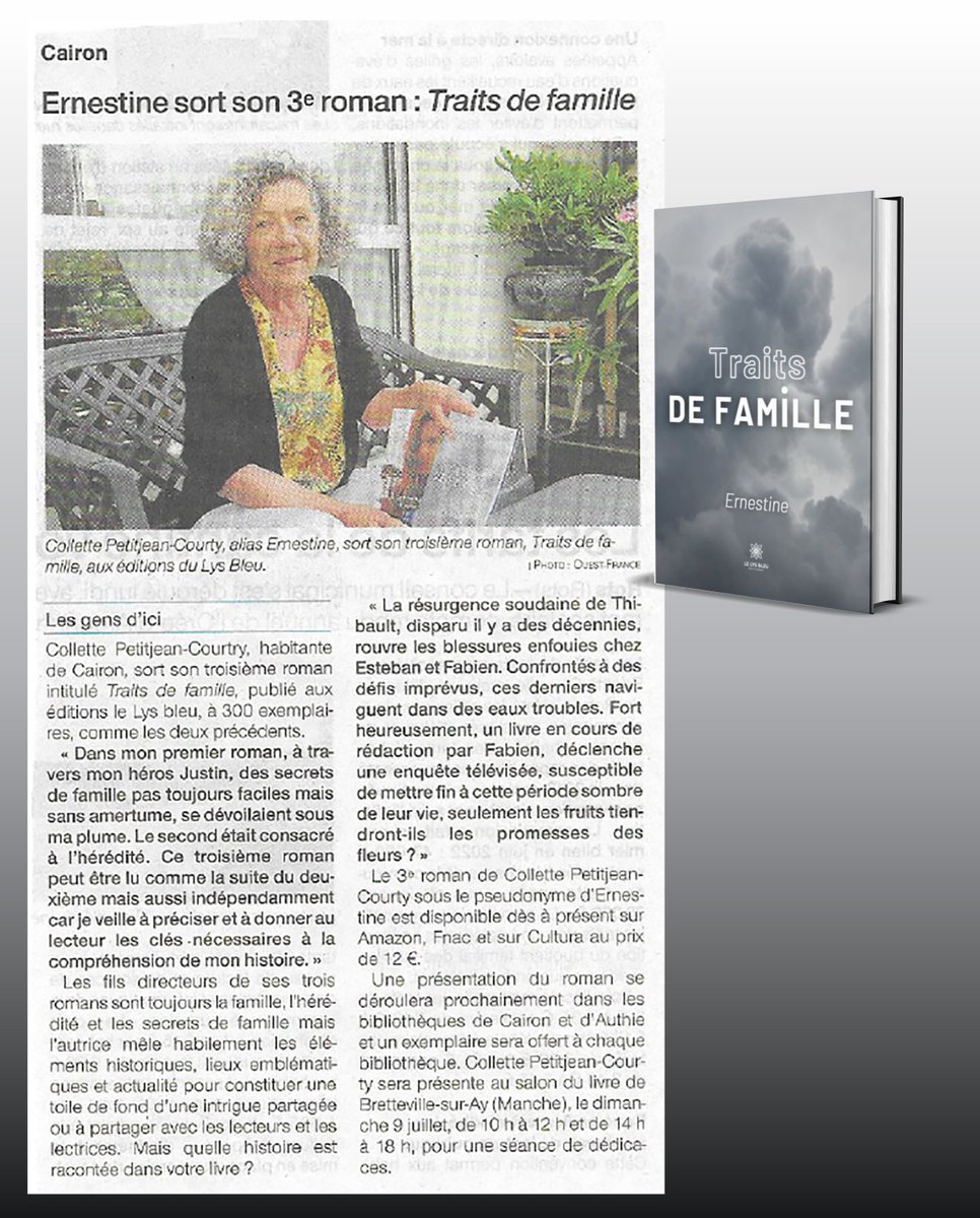 🗞️ PRESSE

📚 Plongez dans l'univers envoûtant des romans d'Ernestine ! 🌟 Découvrez l'article paru dans Ouest France suite à la sortie de "Traits de Famille". 🗞️

#ouestfrance #livre #lecture