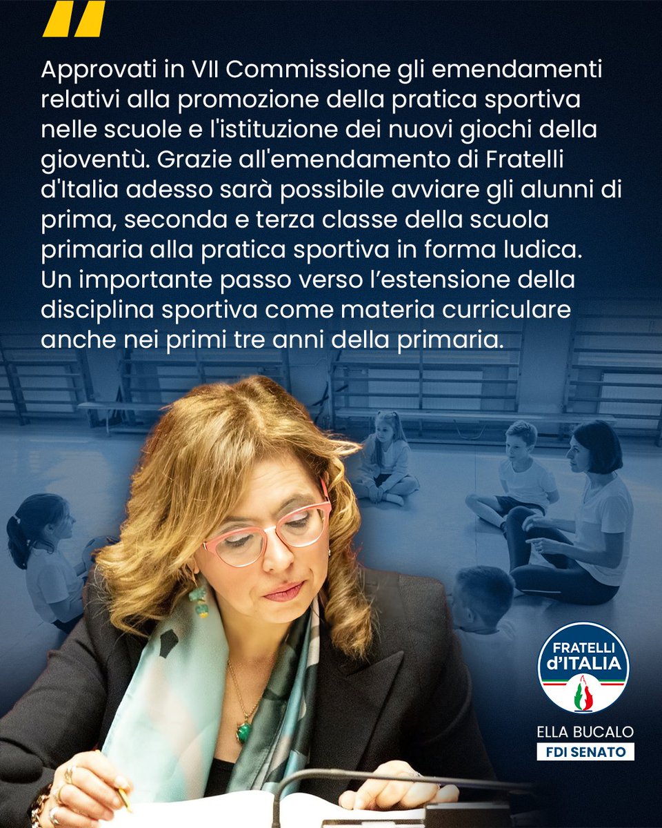 Grazie all'emendamento di Fratelli d'Italia adesso sarà possibile avviare gli alunni di prima, seconda e terza classe della scuola primaria alla pratica sportiva in forma ludica. 

vocedellascuola.it/2023/07/27/buc…