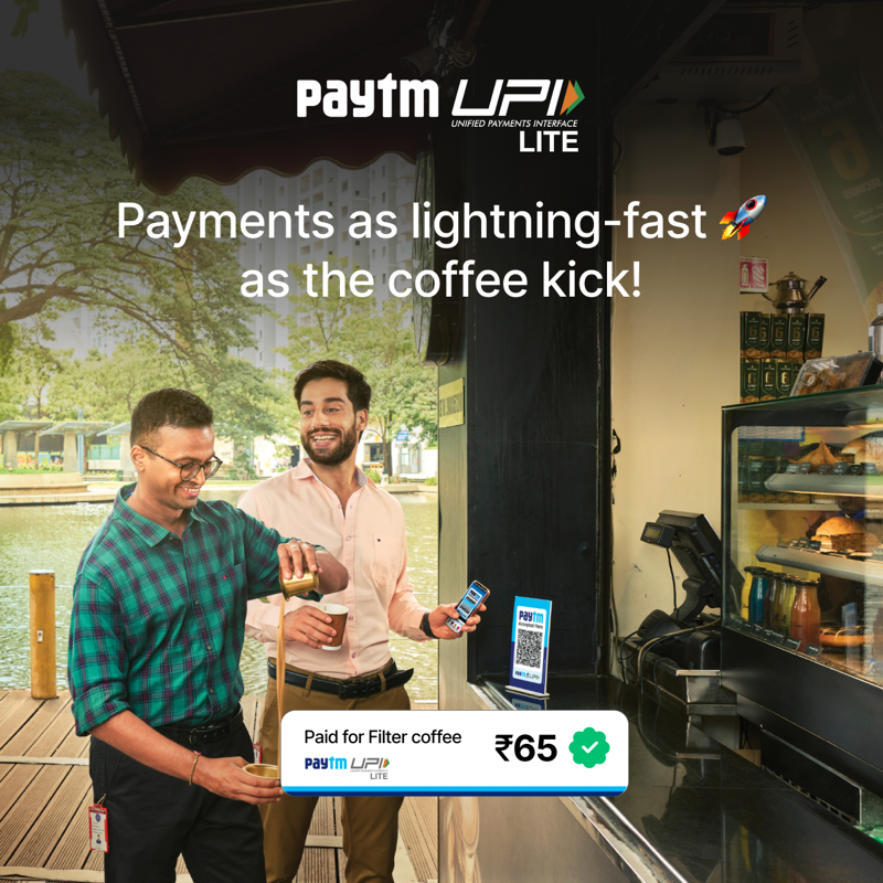 Paytm's tweet photo. Filter coffee ho ya cappuccino, make Lightning-fast🚀 payments that never fail with Paytm UPI Lite!  

Activate UPI Lite on the Paytm app now: https://t.co/7jOyNmzAyu

#PaytmKaro❤️