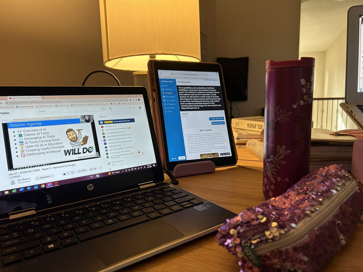 MrsErikaTamaura's tweet image. Day 2 #PDinPjs with @CyFairEdTech #DCL #CFISDDLC #VirtualPD 
“AI in Education” with @ericcurts 
Loving it!