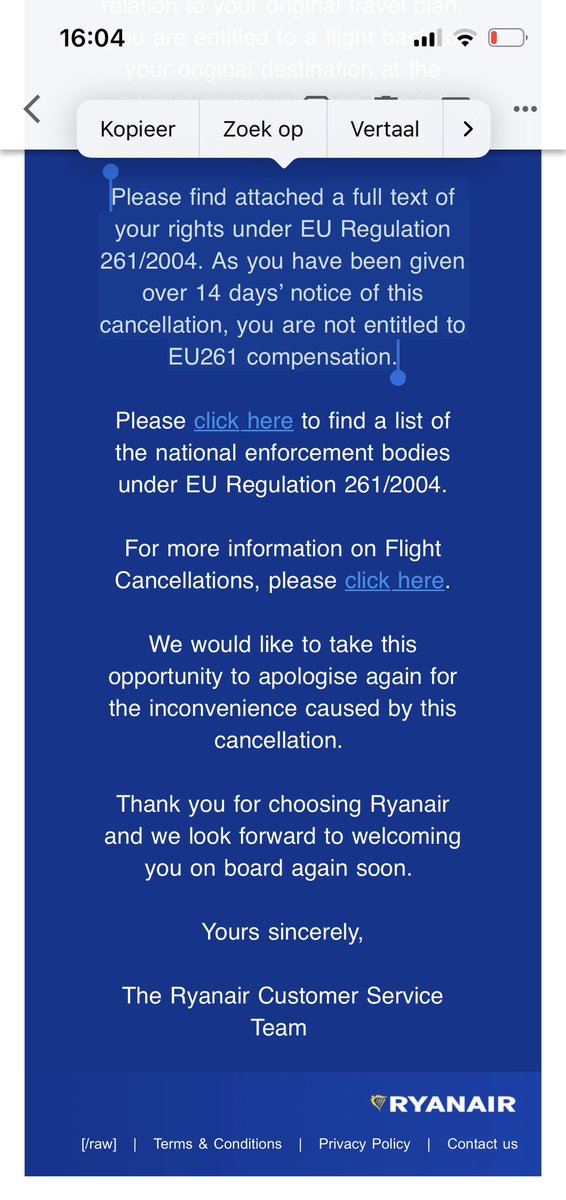 Just got this cancellation e-mail from <a href="/Ryanair/">Ryanair</a>. Absolutely shocked by the union-shaming and the anti-consumer practices used in their comms style, claiming passengers aren’t entitled to a compensation because the strike was known 14 days in advance (that’s a clear lie).