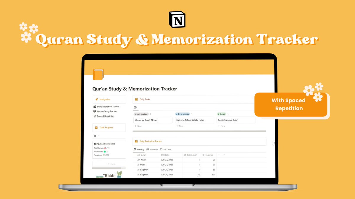 safa_notion's tweet photo. 🚨FREE GIVEAWAY ALERT🚨

Enhance your Quran memorization journey with the Quran Study &amp; Memorization Tracker

Free for next 48 hours ONLY!

🌸Like &amp; Retweet
🌸Follow @safa_notion 
🌸Comment "Quran"

I'll DM the link!

Begin your journey with the #Quran today! https://t.co/jWTg523kLw