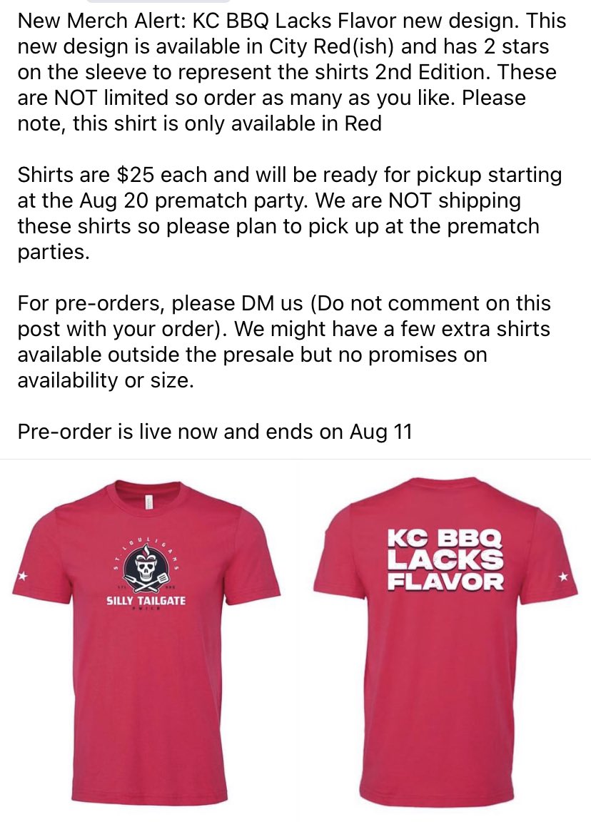 SillyTailgate's tweet photo. KC BBQ Lacks Flavor shirts are returning just in time for the Sept 2 match in Kansas. DM us your pre-orders. Pre sale ends Aug 11 https://t.co/YXOzuU8joL