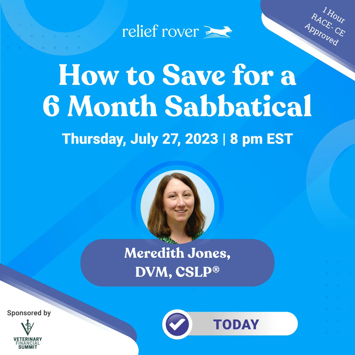 ReliefRover's tweet photo. 🕗 TODAY at 8pm EST

Join us for an exclusive webinar sponsored by Veterinary Financial Summit! Discover how to calculate expenses, manage taxes and student loans, and more so you can turn your dream of a sabbatical into a reality.

Register: https://t.co/O6HvagQR8s https://t.co/EJghgpYbZQ