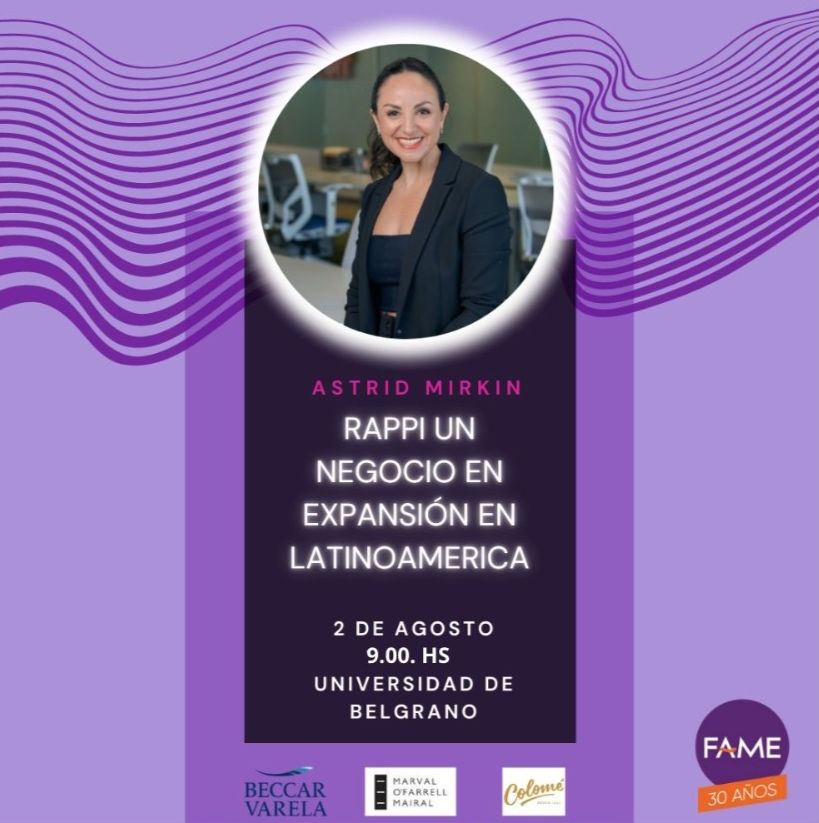 Encuentro #FAMEAgosto
”Rappi un negocio en expansión en Latinoamérica”
Con 💫Astrid Mirkin CEO de Rappi✨
🗓️ 2 de Agosto para no perdertelo❗
📌9.00 hs en la Universidad de Belgrano (Zabala 1837-CABA)
➡️Socias #FAME tienen descuento
Link de inscripción 👉 eventbrite.com.ar/e/encuentro-ag…