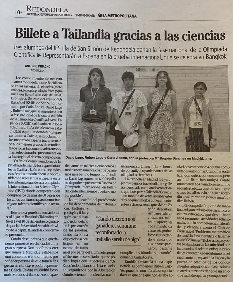 DrAPineiro's tweet photo. Moi merecido o recoñecemento do alumnado do meu instituto, o IES Illa de San Simón, que gañaron a Olimpíada Científica Xuvenil de España.  O traballo do centro é fundamental para crear vocacións entre os máis novos. 1/2 https://t.co/rxgYaDCQeg