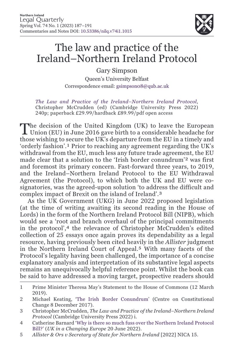 NILegalQ's tweet photo. ‘The law and practice of the #Ireland #northernirelandprotocol’
@GarySimpson14 @qubschooloflaw
DOI https://t.co/Rq6LBags2x https://t.co/MPGdlWPy5f