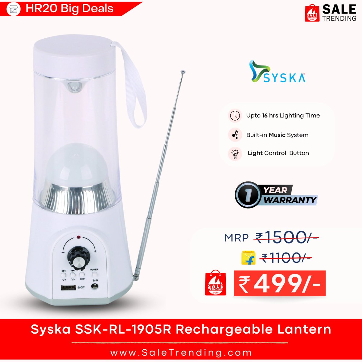 SaleTrending's tweet image. Illuminate your way with the Syska SSK-RL-1905R Rechargeable Lantern and grab an exclusive discount🔥
.
🎁 Product Link
saletrending.com/sale_detail?co…
.
Visit : saletrending.com for more exciting offers🔥
.
#ledlantern #lantern #syska #sale #trending