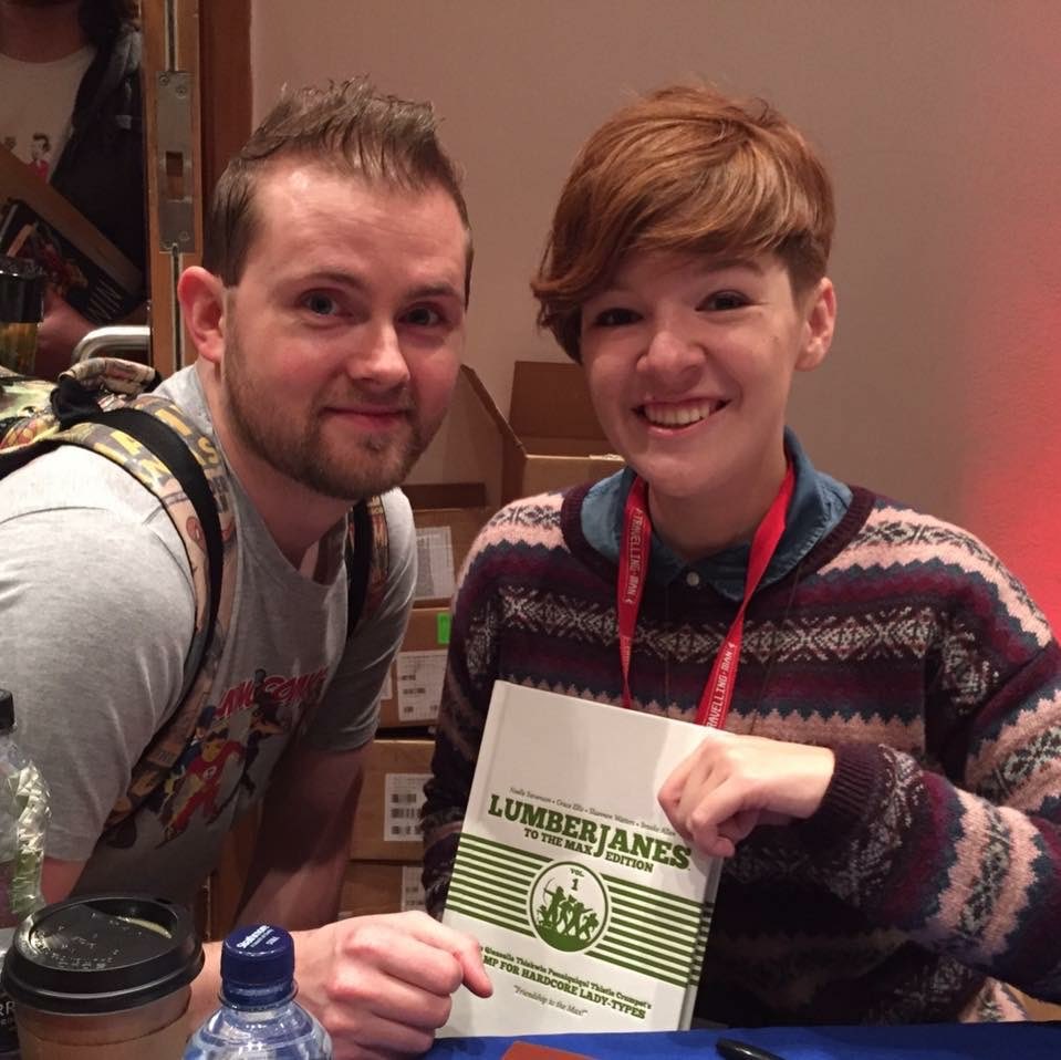 Just found this photo from 2016 of myself ⁦@Gingerhazing⁩ at Thought Bubble on my phone.
He was SO nice, makes the success of Nimona even sweeter.
Want to read Lumberjanes again now!