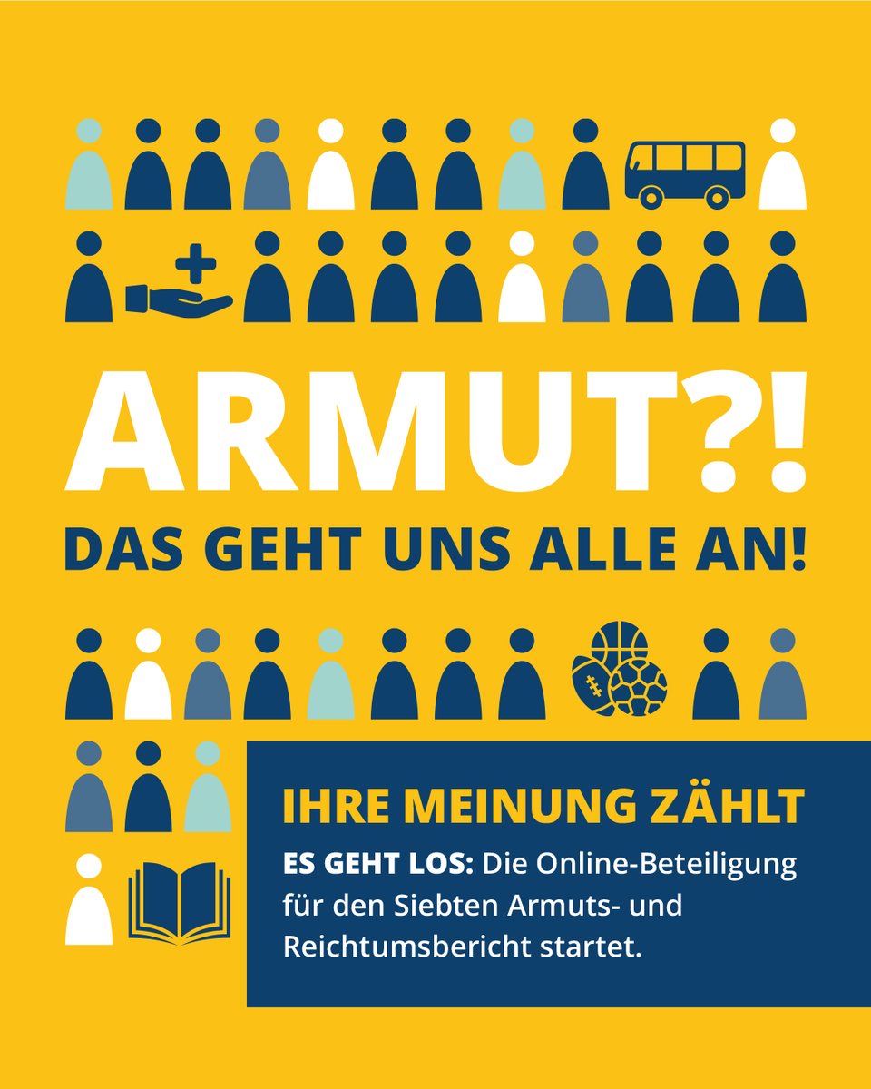 Du bist #IchBinArmutsbetroffen oder arbeitest haupt- oder ehrenamtlich in der #Armutsprävention oder #Armutsbekämpfung? Das @BMAS sucht dich für eine Online-Befragung zum 7. Armuts- und Reichtumsbericht. #ArmutGehtUnsAlleAn 
<a href="/armutgehtallean/">armutdasgehtunsallean</a>
 armut-das-geht-uns-alle-an.de/befragung
