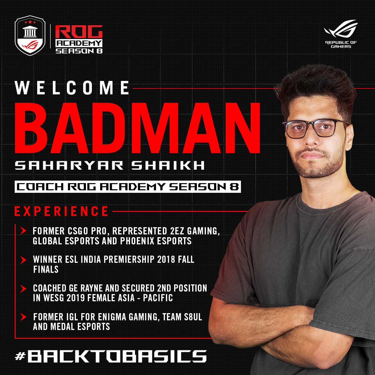ASUS_ROG_IN's tweet photo. We're delighted to announce Saharya Shaikh aka BadmaN as the coach for ROG Academy Season 8.
Register Now - https://t.co/9Y5XnUhjUK
#ROG #ROGIndia #ROGAcademy #RegisterNow #CSGO #CounterStrike #MakingOfMasters #Coach https://t.co/hlhrLfrU47
