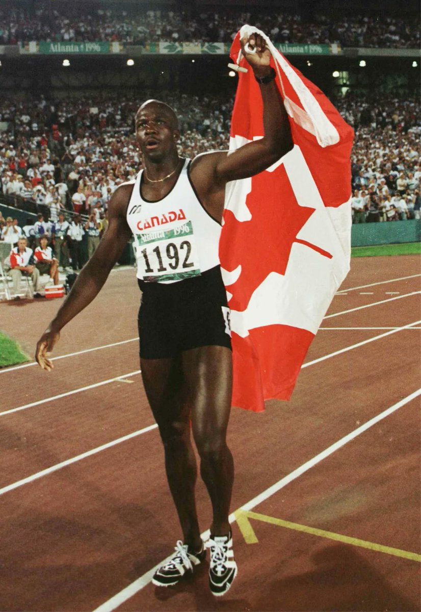 CraigBaird's tweet photo. Today in 1996, Donovan Bailey won the 100 Metres at the Summer Olympics in Atlanta. In the process, he set a world record of 9.84 seconds. This remained a record for three years. He later won a second gold in the 4x100 m relay.
He became a national hero in Canada for his win. https://t.co/QVGNFZ9DMi