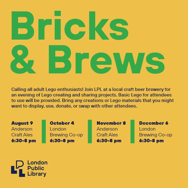 LondonPublicLibrary (@londonlibrary) on Twitter photo 🍺 Fun Lego nights for grown-ups coming to #LdnOnt craft breweries starting with <a href="/AndersonCAles/">Anderson Craft Ales</a> on Wed, August 9, 6:30–8pm. Purchase local craft beer (or non-alcoholic beverages) while building & socializing with other Lego enthusiasts! We'll provide basic Lego. 🍺 Fun Lego nights for grown-ups coming to #LdnOnt craft breweries starting with <a href="/AndersonCAles/">Anderson Craft Ales</a> on Wed, August 9, 6:30–8pm. Purchase local craft beer (or non-alcoholic beverages) while building & socializing with other Lego enthusiasts! We'll provide basic Lego.