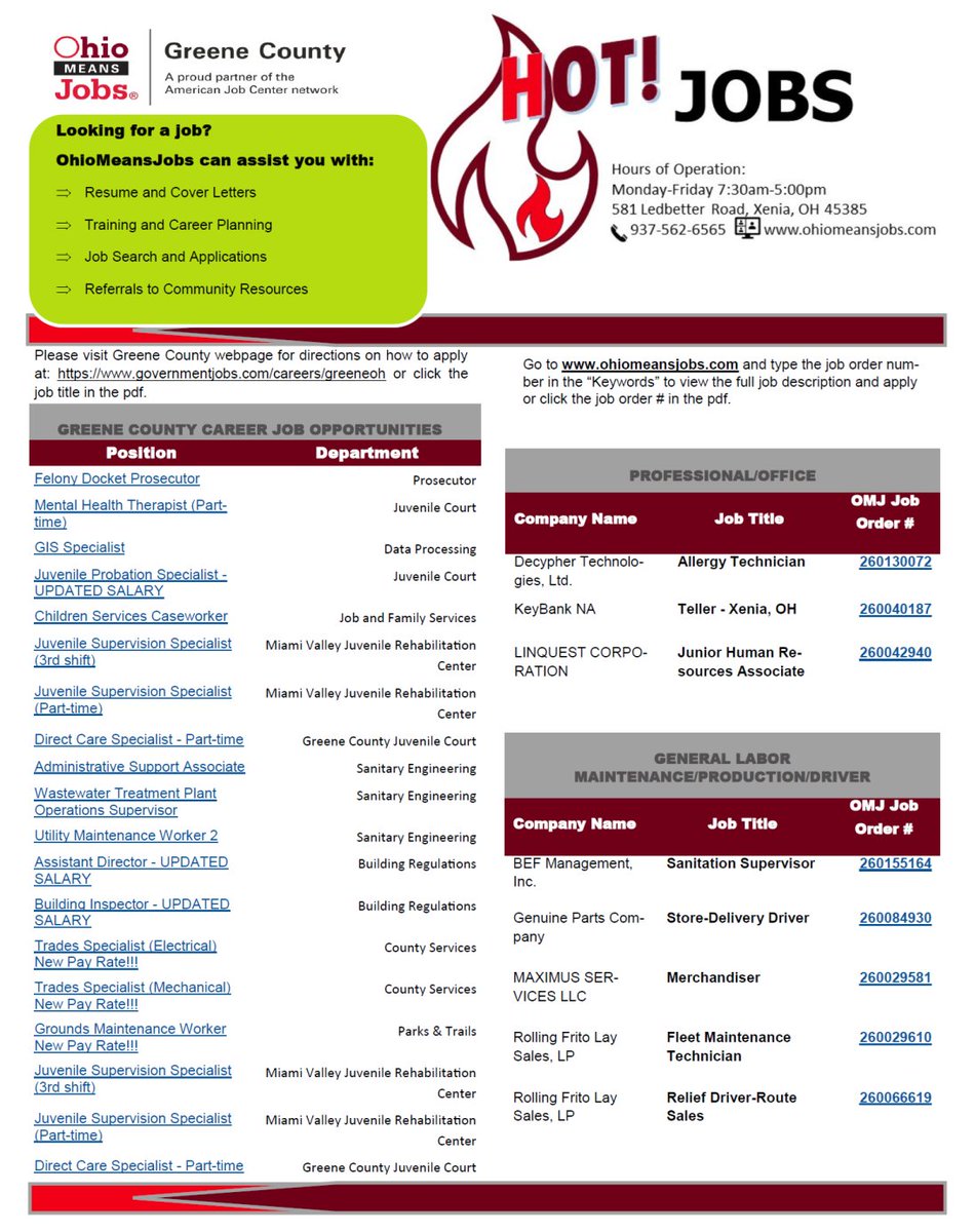 OMJGreeneCounty's tweet photo. Check out the Hot Jobs in Greene County this week! https://t.co/wfVHhzZ0jR