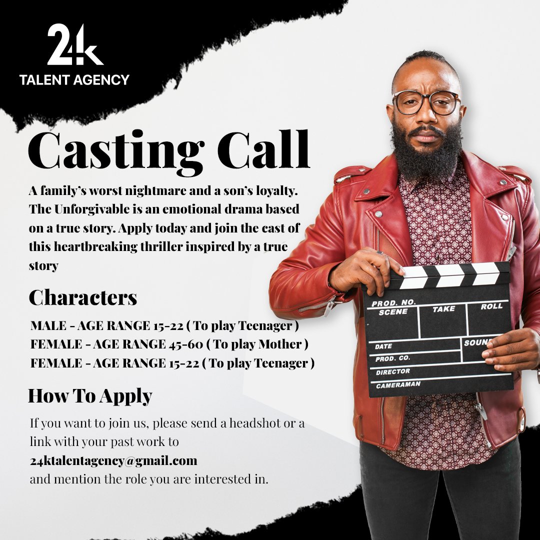 24KTalentAgency's tweet photo. Attention all actors and actresses! Don't miss out on this opportunity! Apply now and be part of the cast of this heartbreaking thriller, inspired by a true story! https://t.co/PdJZaLvqfo