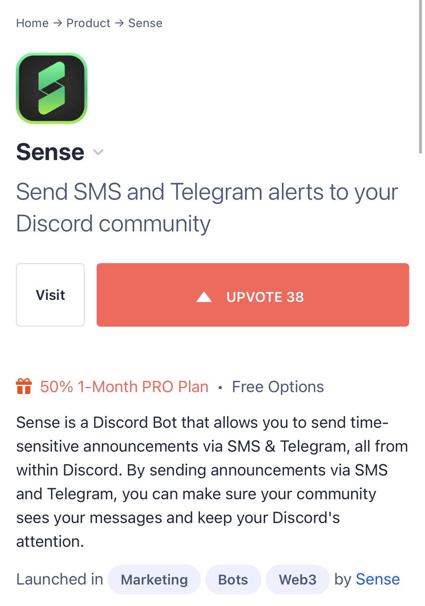GM GM 🔥

Our Product Hunt campaign for <a href="/sensediscord/">Sense</a> has started!!

For it to be successful, we need as many upvotes and comments as possible in the first 24 hours. 

Your support would mean the world to me and my team. 🙏

Link: producthunt.com/posts/sense-13