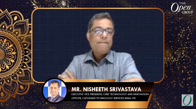 TheOpenGroup's tweet photo. Nisheeth Srivastava CTIO, @CapgeminiIndia is now giving us from insights from one of   India's leading system integrators/suppliers at #ogIndiaAwards @Nisheeth1 https://t.co/LyiR6AElpo