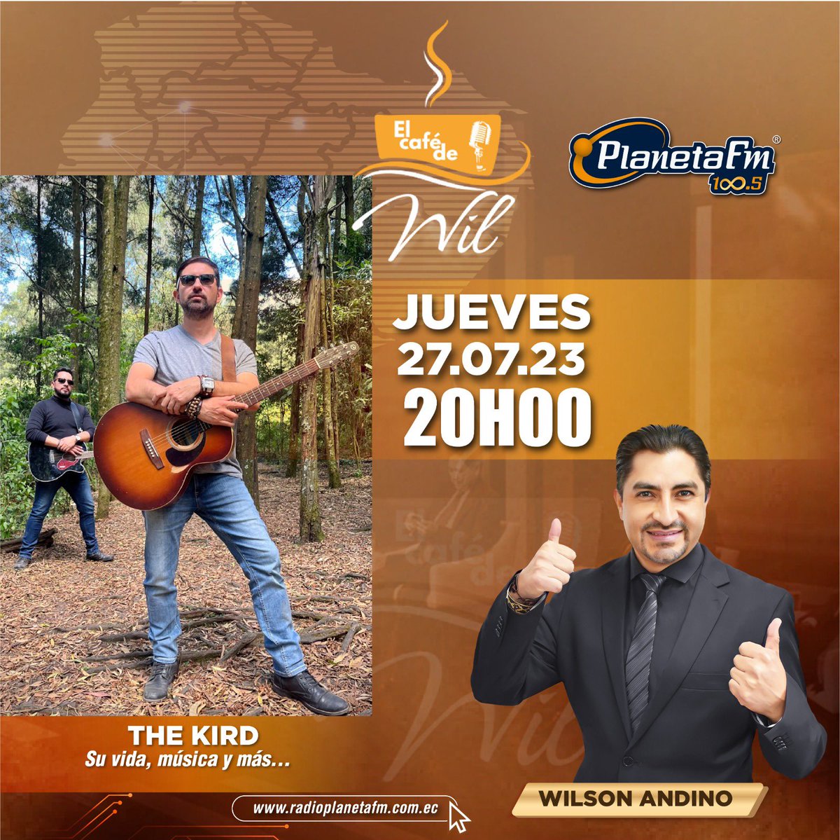 thekird99's tweet photo. Jueves 27 de julio a las 20h00 (#Ecuador) en 🗣️ "El Café ☕ de Wil":
The Kird Su vida, música y más...
Transmitido por: Planeta Fm &amp; LaRadioEc
Planeta 100.5 FM https://t.co/ValmyzAOa3
https://t.co/Na1XKbzZyg
https://t.co/TpIr8TD2VP
https://t.co/EYUMRMMVQf
¡Gracias por su sintonía https://t.co/q4YIN4FN1y