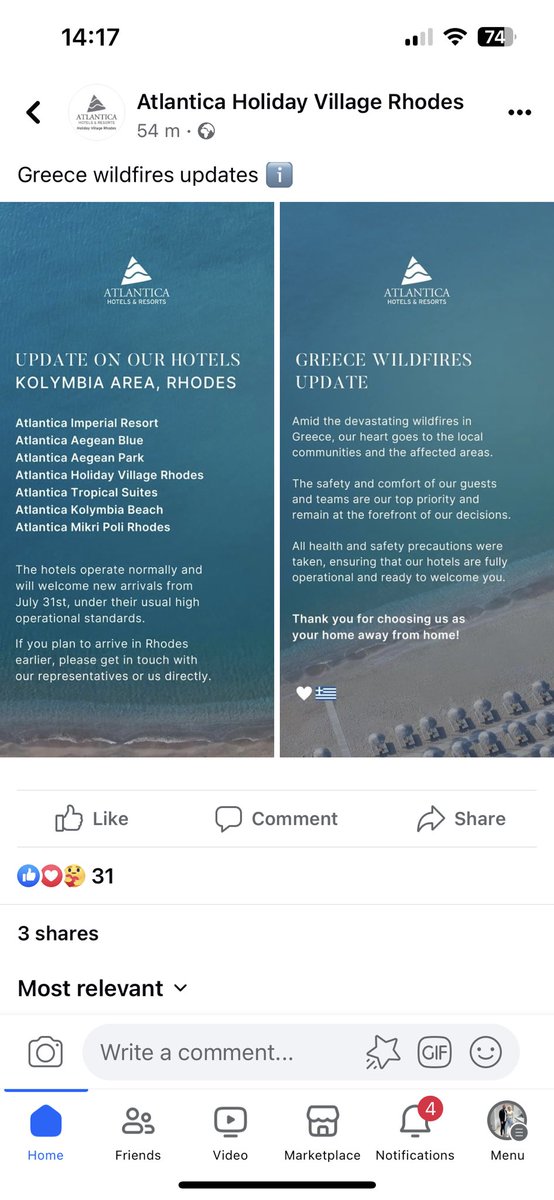 SCoates100's tweet photo. @TUIUK  hoping you can provide some clarity on this please. I’m due to fly out to Rhodes on Saturday 29th and have been told my holiday is going ahead. 
However just seen the below post from my hotel https://t.co/frqt2GIJEB