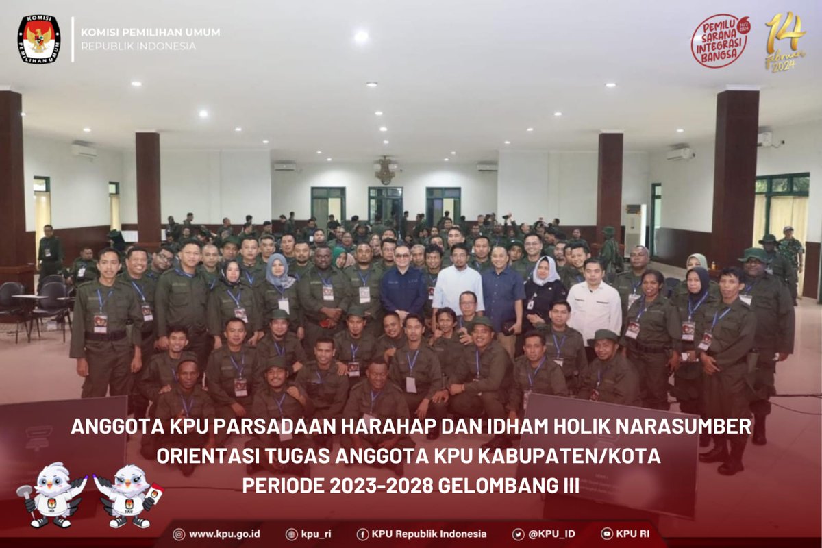 KPU_ID's tweet photo. #TemanPemilih, Anggota KPU Parsadaan Harahap dan Idham Holik @idhamholik77 mengisi materi Orientasi Tugas Anggota KPU Kabupaten/Kota Periode 2023-2028 Gelombang III Tahun 2023, di Ruang NKRI Rindam Jaya, Kamis (27/7/2023). https://t.co/nfq35T1K5p