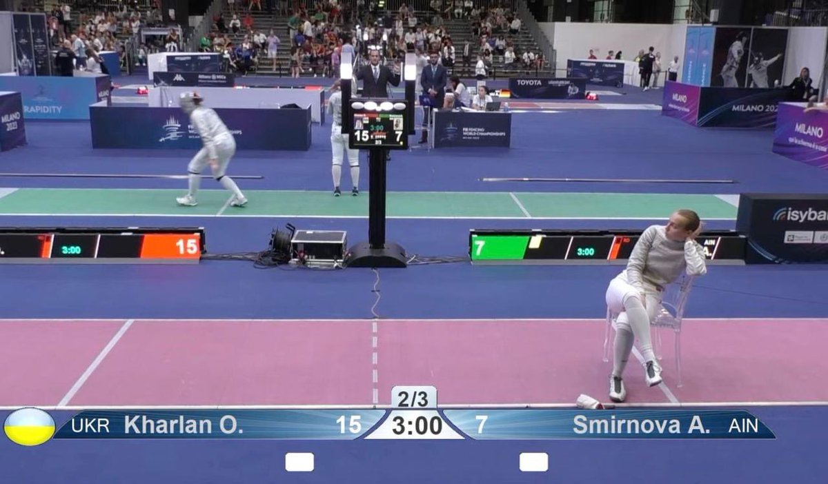 Ukrainian Olga Harlan defeated Russian Anna Smirnova at the World Fencing Championship and refused to shake her hand. Anna insisted and waited for it. Did Anna demonstrate the same principled position to stop Russia's war in Ukraine? 
Olga was removed from the world competition.