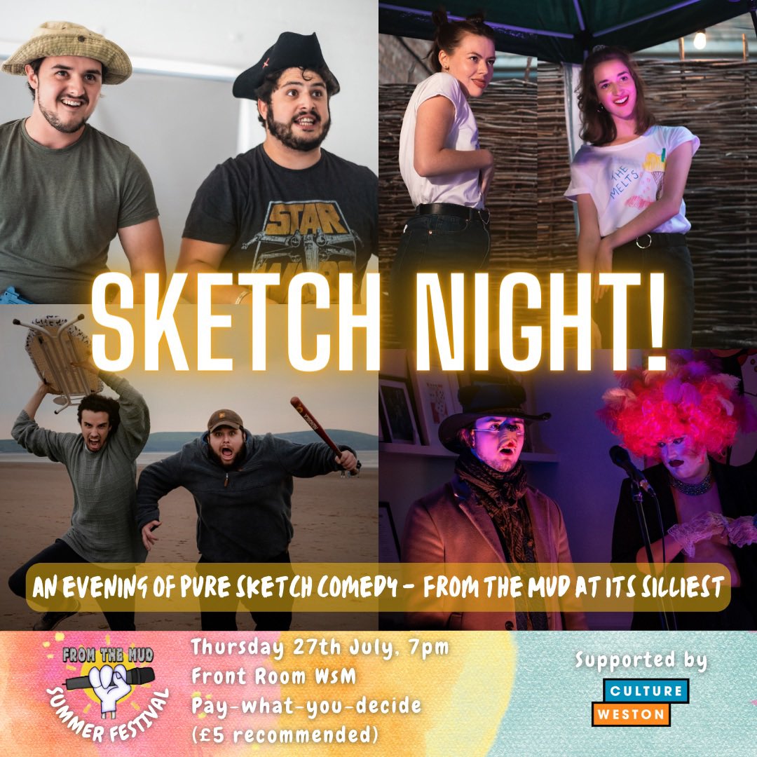 From The Mud (@fromthemud1) on Twitter photo SUMMER FESTIVAL DAY 1!
We kick off the festival with some FREE poetry at the Super Wonder Shrine on the high street, starting at 12pm!
Tonight - IT’S SKETCH COMEDY NIGHT! Our ✨specialty✨
Doors open <a href="/frontroomwsm/">Front Room WSM</a> @ 7pm, and there’ll be TACOS 🌮
🎟️ linktr.ee/ftmsummerfesti… SUMMER FESTIVAL DAY 1!
We kick off the festival with some FREE poetry at the Super Wonder Shrine on the high street, starting at 12pm!
Tonight - IT’S SKETCH COMEDY NIGHT! Our ✨specialty✨
Doors open <a href="/frontroomwsm/">Front Room WSM</a> @ 7pm, and there’ll be TACOS 🌮
🎟️ linktr.ee/ftmsummerfesti…
