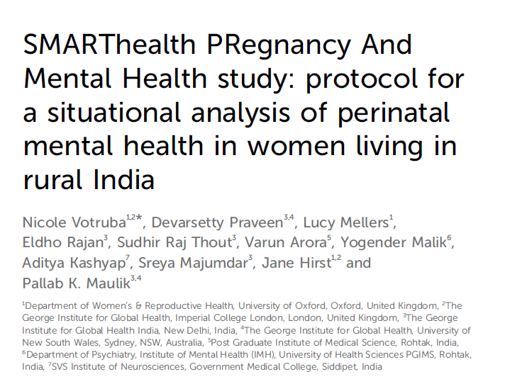 Nicole Votruba (@nicolevotruba) on Twitter photo Finally out! 🥳 I'm excited to share our protocol paper for the SMARThealth Pregnancy And Mental Health (PRAMH) situational analysis of perinatal mental health in rural India.
frontiersin.org/articles/10.33…
<a href="/DrJaneHirst/">Jane Hirst</a> <a href="/PallabMaulik/">Pallab Maulik</a> Finally out! 🥳 I'm excited to share our protocol paper for the SMARThealth Pregnancy And Mental Health (PRAMH) situational analysis of perinatal mental health in rural India.
frontiersin.org/articles/10.33…
<a href="/DrJaneHirst/">Jane Hirst</a> <a href="/PallabMaulik/">Pallab Maulik</a>