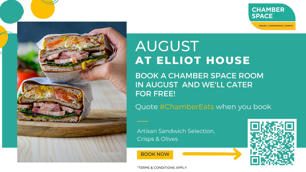 Have you heard about the latest Chamber Space offer?? 

Get a complimentary breakfast or lunch with all Chamber Space room bookings that take place in the month of August when you quote #ChamberEats!

Book here: chamberspace.co.uk/room-bookings