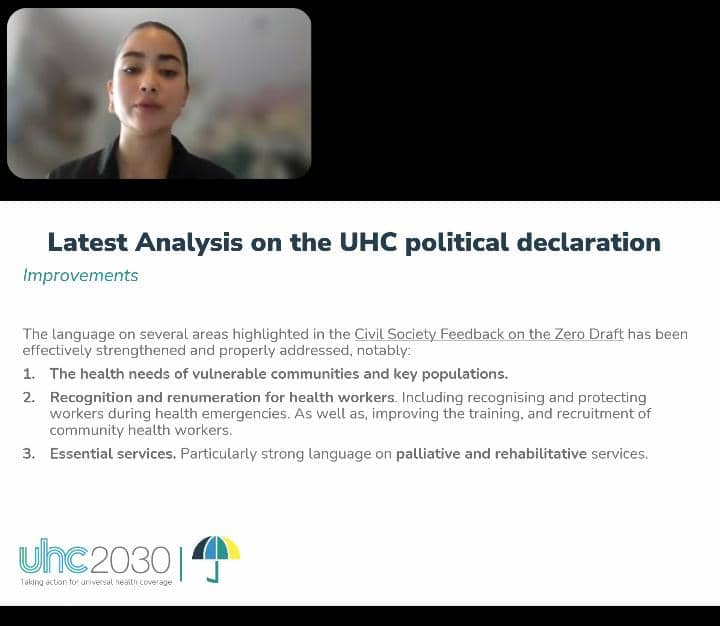 @HalimaCooper from @CSOs4UHC @Cambridge_Uni
gives us the latest analysis on the #UHC political declaration.   
#MeetTheTarget🎯
 #TheUHCThatWeNeed