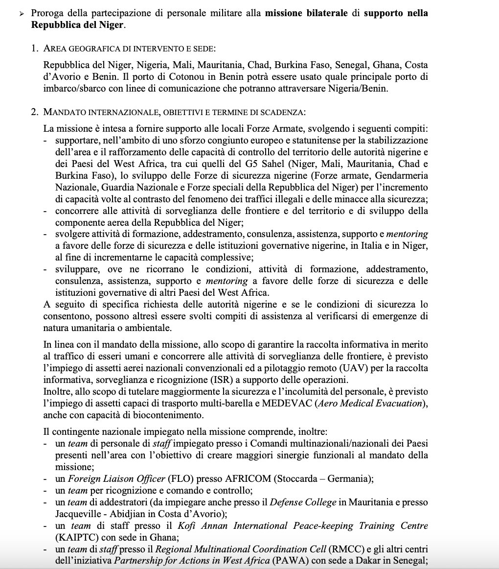 FCoticchia's tweet photo. Breve recap presenza militare italiana nel paese-chiave/hub per impegno nazionale in Sahel, il #Niger (missioni 2023 approvate da poco dal parlamento): missione bilaterale di supporto (da 350 a 500 unità, 100 mezzi terresti,5 aerei),EUCAP e (nuova) EUMPM Niger (15+20 unità) https://t.co/mxGX5dE0ju