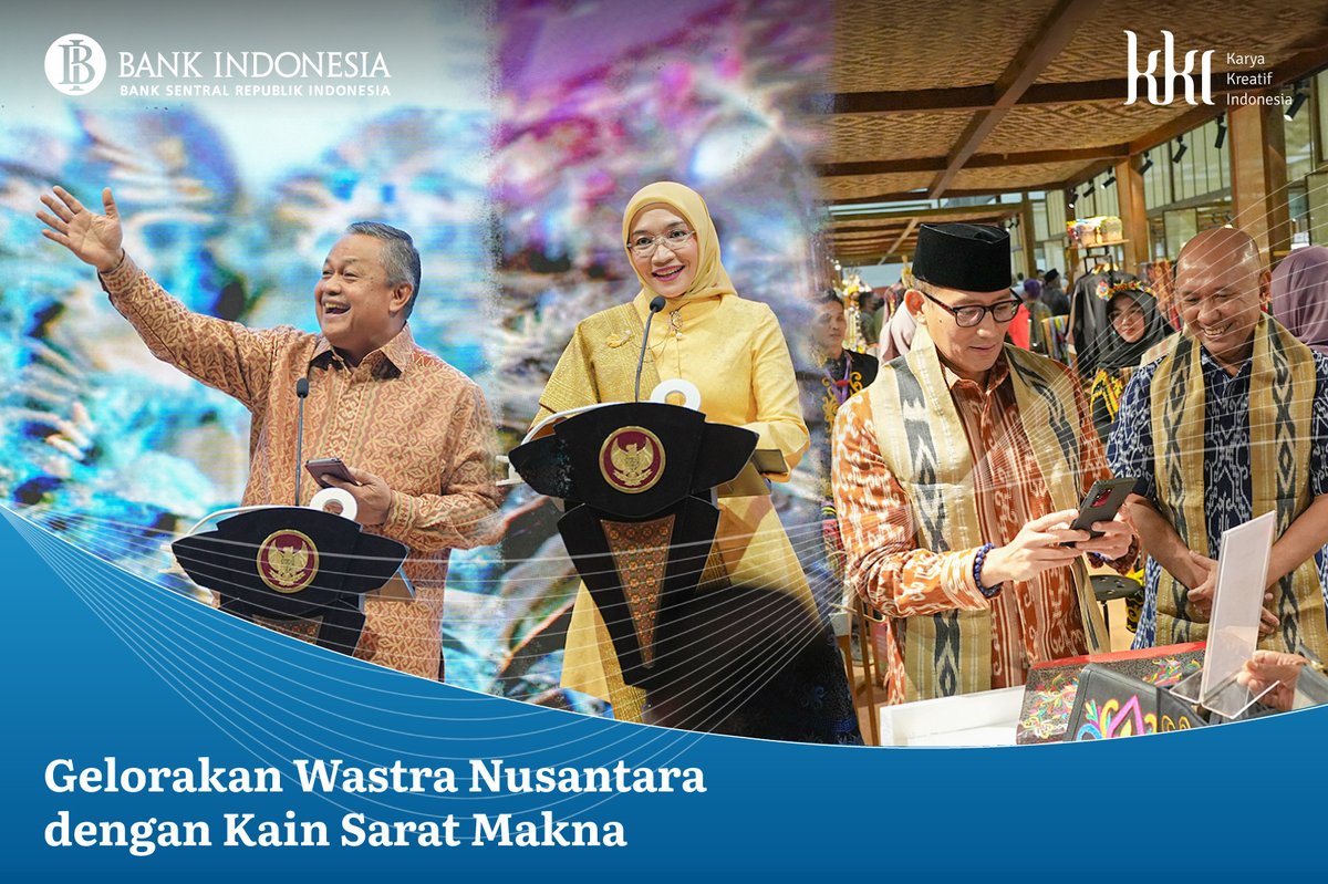 bank_indonesia's tweet photo. Ada momen menarik, nih, #SobatRupiah di gelaran Karya Kreatif Indonesia (KKI) 2023 #BadarauNusantara!
Demi mendorong UMKM agar terus naik kelas, para undangan serempak mengenakan wastra nusantara. Apa saja,ya? https://t.co/uEFvdbejxo