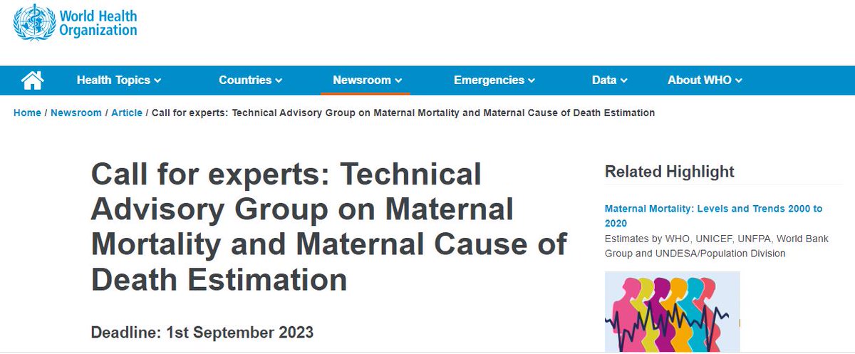 REMINDER: <a href="/WHO/">World Health Organization (WHO)</a> is seeking experts to serve as members of the Technical Advisory Group on Maternal Mortality and Maternal Cause of Death Estimation. #MaternalHealth  

Deadline: 1 September  

Find out more here▶️who.int/news-room/arti…