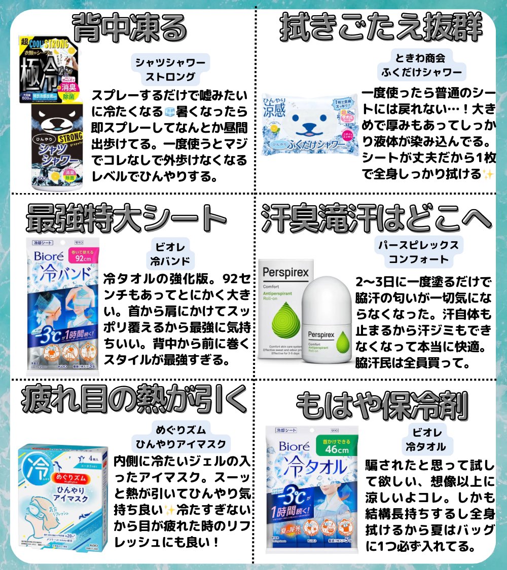 momochiko5's tweet photo. 東京の夏を生きる限界滝汗OLのガチ必需品置いておくね🥹🚿
暑い夏を生き延びるのに手離せない相棒たちよ、、😇🙏 https://t.co/WqXvhIOhz6