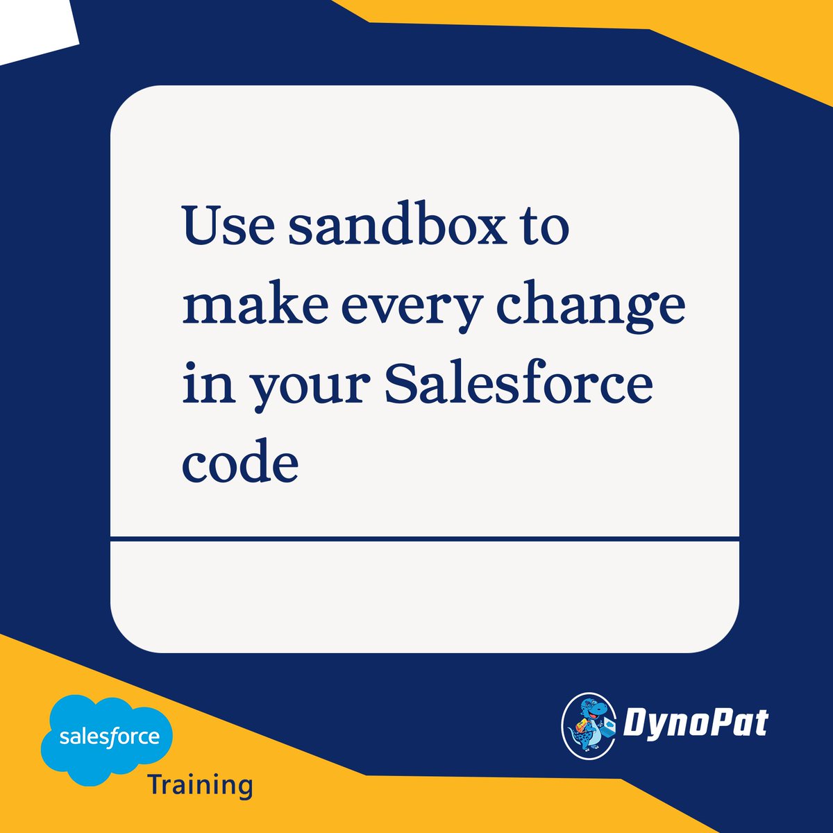 DynoPatPvtLtd's tweet photo. As a Salesforce developer, every time you make any change to the code, you have to do it in the sandbox environment. You should not do it in the actual environment

#Salesforce #dynopat #salesforcetraining #salesforcecode #SalesforceAdministrator #salesforceskill #salesforceadmin https://t.co/ERhnnmHBOa