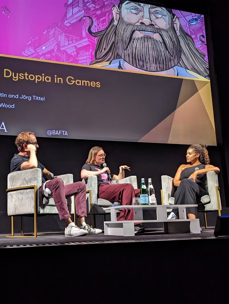 LOVED hosting last night’s <a href="/BAFTA/">BAFTA</a> masterclass on Dystopia in Games. <a href="/JumpOvertheAge/">Gareth Damian Martin | Jump Over the Age</a> and <a href="/newjorg/">NEW JÖRG</a> were so insightful and cerebral on what games have to say about our lives, and the mechanics of dystopia, both in games &amp; real life. If you missed it, the recording should be up soon!