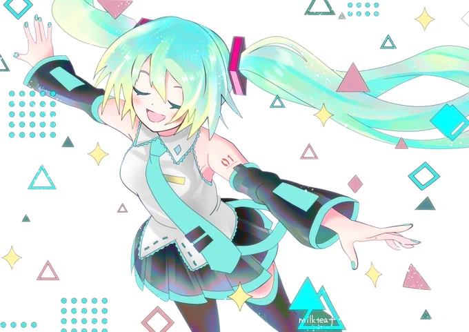 電子の海を泳ぐミクさん。(古いイラストのリメイク)#初音ミク 