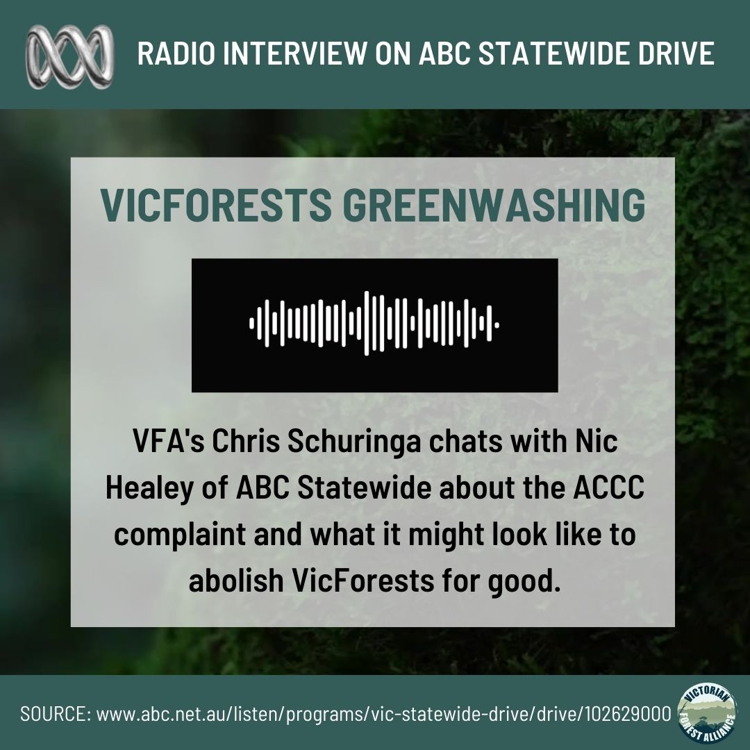 alliance_forest's tweet photo. VFA on ABC Statewide Drive chatting ACCC complaint, #greenwashing, and #AbolishVicForests

Starting at 2:36: https://t.co/7BuDf6brt0

#ProtectNativeForests https://t.co/BkXgcQlg87