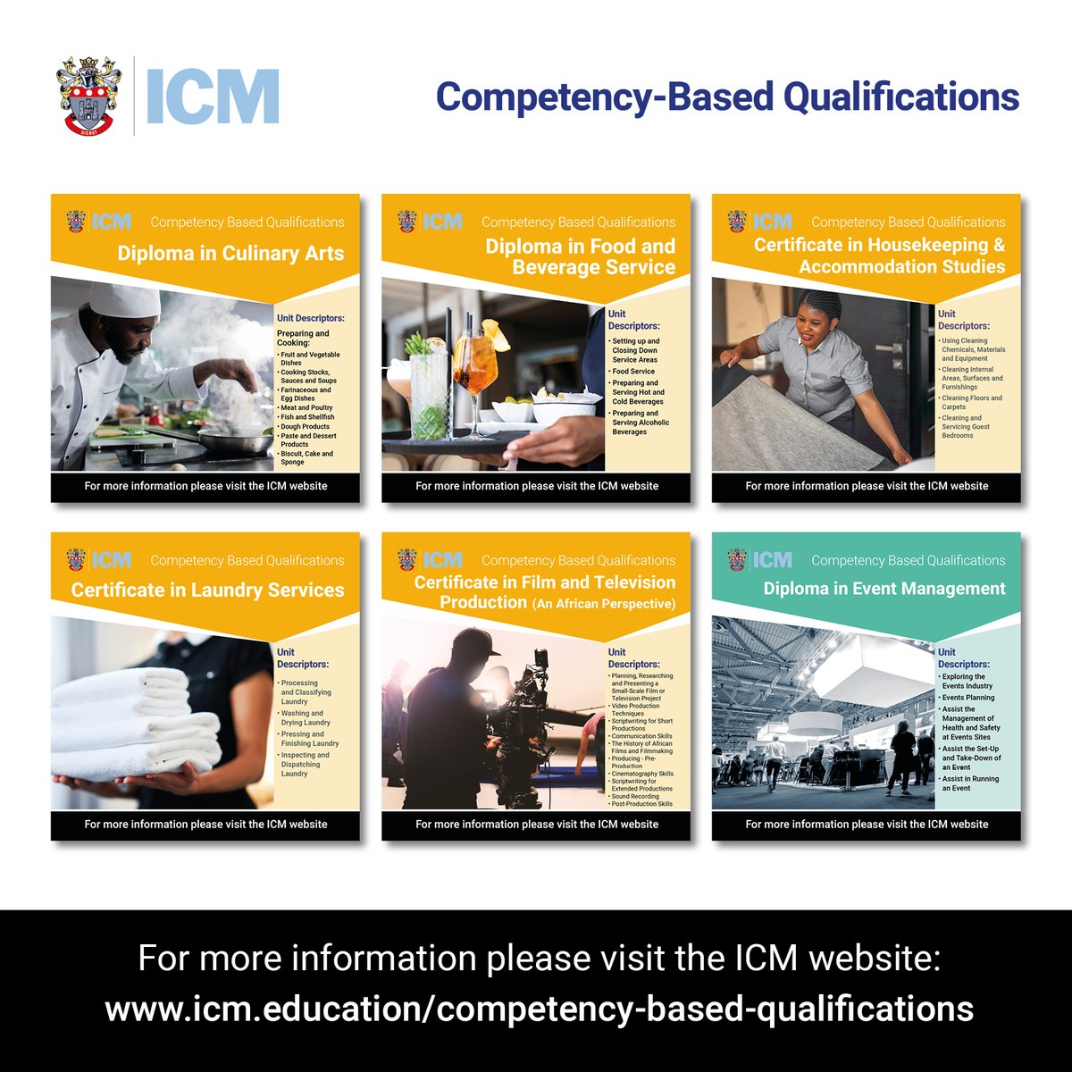 Check out full details of all our CBQs on our website here:
icm.education/competency-bas…
#competencybasedqualifications #CBQ #hospitality #eventmanagement #filmandtelevision #qualification #hospitalityqualification #ICM