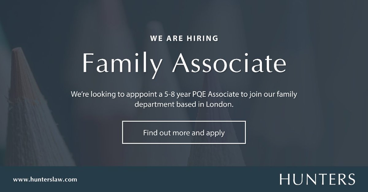 HuntersLaw's tweet photo. We’re looking for an Associate to join our thriving family department in London. Find out more and apply https://t.co/Vzn8ArdTuB

#JobVacancy #WorkWithUs #FamilyLawyer https://t.co/HFI6a3O68d