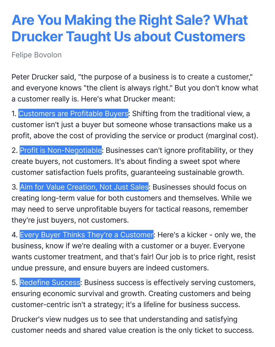 bovolox's tweet photo. "Creating a customer" means more than making a sale. It's about crafting profitable relationships that fuel growth. Learn what Peter Drucker really meant and how redefining your approach can drive sustainable success. #Strategy #Execution #CustomerCentric #DruckerWisdom https://t.co/Z10sKyLZcu