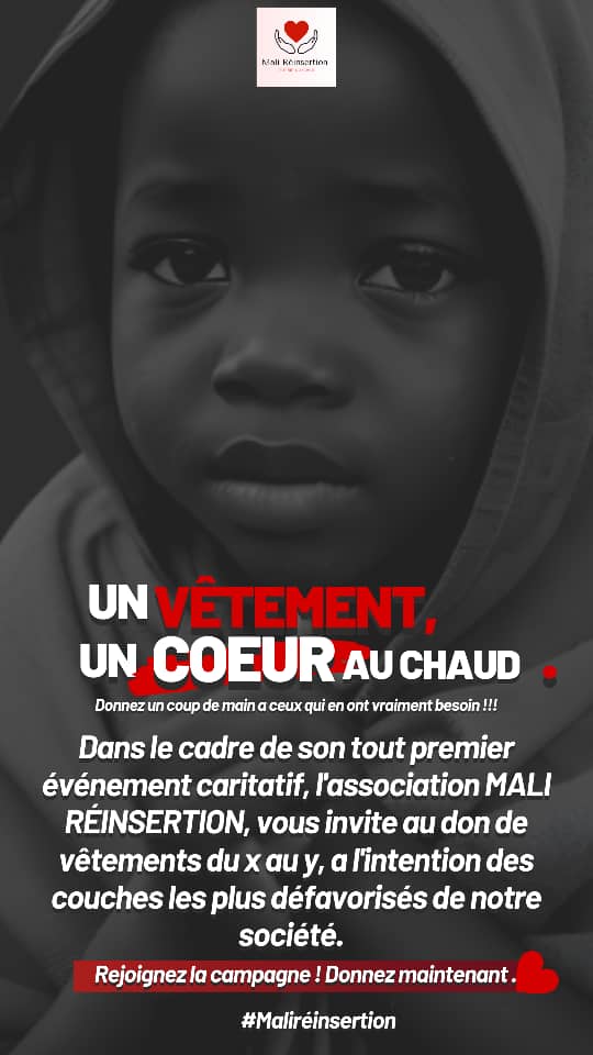 MaigaOumou18's tweet photo. Bonjour à tous, la structure Mali Réinsertion fait un collecte de don de vêtement donc rejoignez nous pour aidé ceux qui en on besoin.
Pour plus d'informations contactez le 61170531 ou laisser nous un message en privé. Merci à l'avance 🤲🏾🤍
#Malireinsertion
#Dons https://t.co/QW4ce1zDif