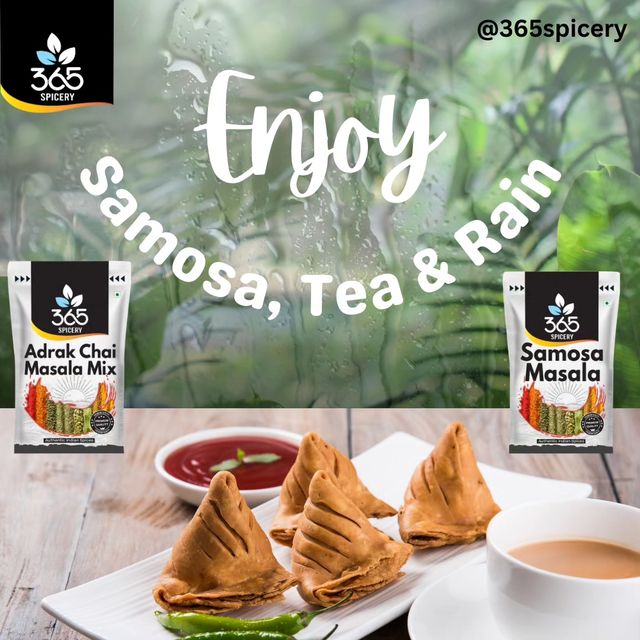When the rain pours outside, there's nothing quite like curling up with a warm samosa and watching the droplets hit the windowpane. T#365Spicery #AdrakChai #SoothingFlavors #BlissfulRelaxation #UltimateCompanion #MomentsOfSerenity #SoulSoothingChai #ShareTheJoys #ChaiAddict