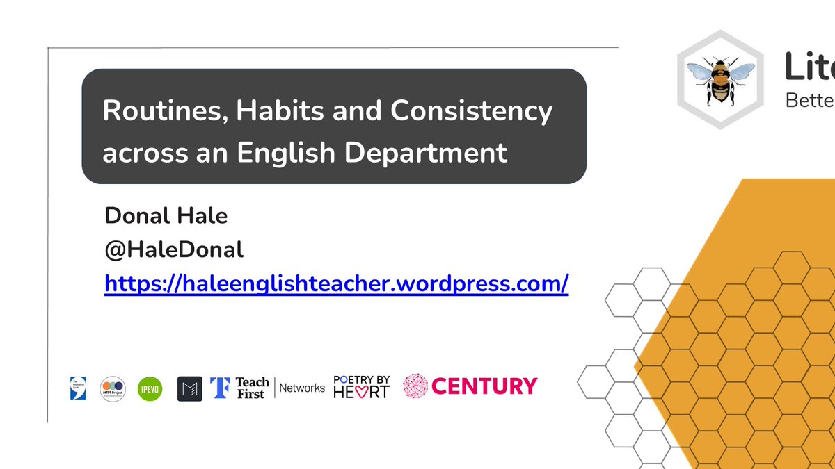 HaleDonal's tweet photo. The slides from my talk on: Routines, Habits and Consistency across an English Department are available via @LitdriveUK now!

#LitDriveCPD23 https://t.co/asgVSiAObe