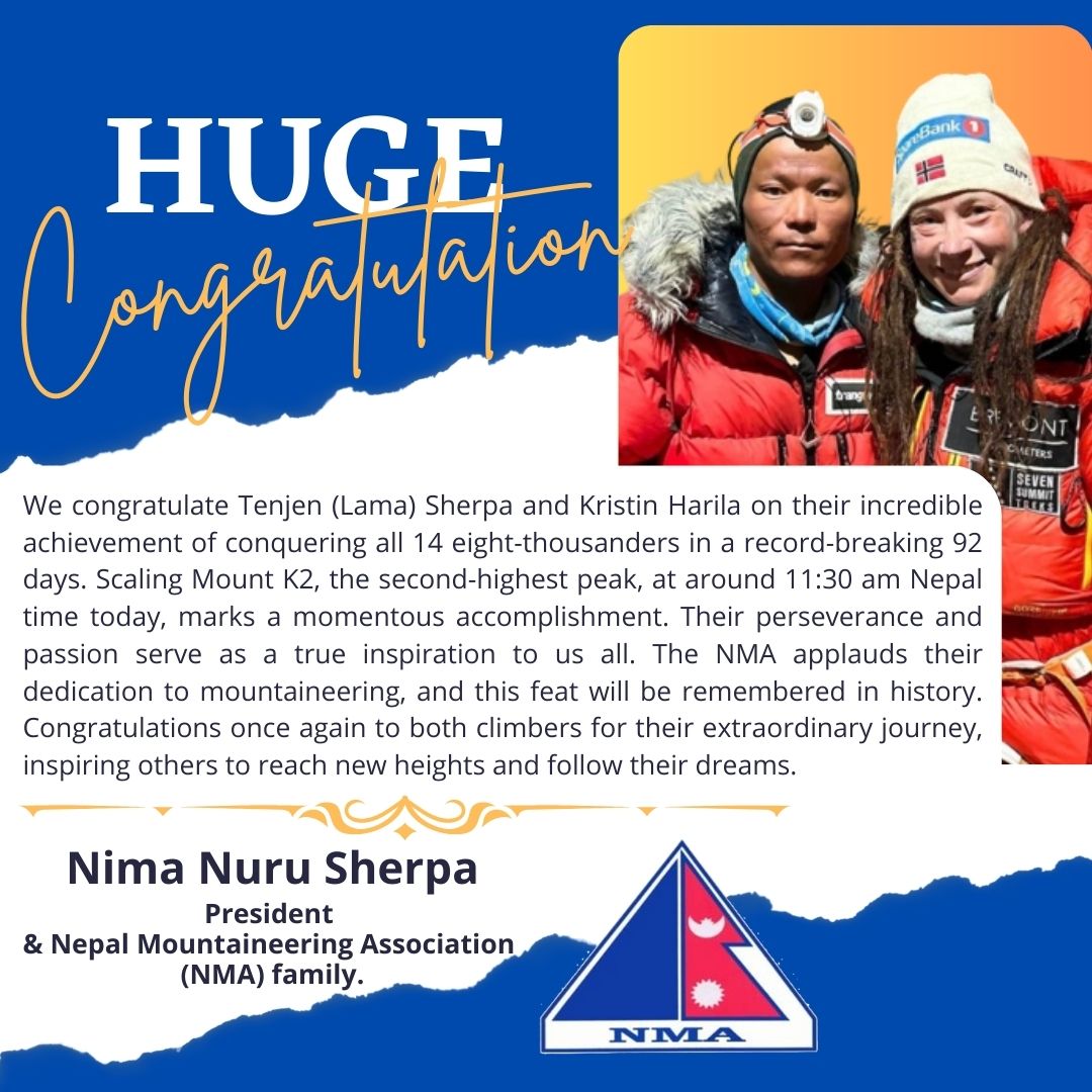 The NMA applauds their dedication to mountaineering, and this feat will be remembered in history. Congratulations once again to both climbers for their extraordinary journey, inspiring others to reach new heights and follow their dreams.