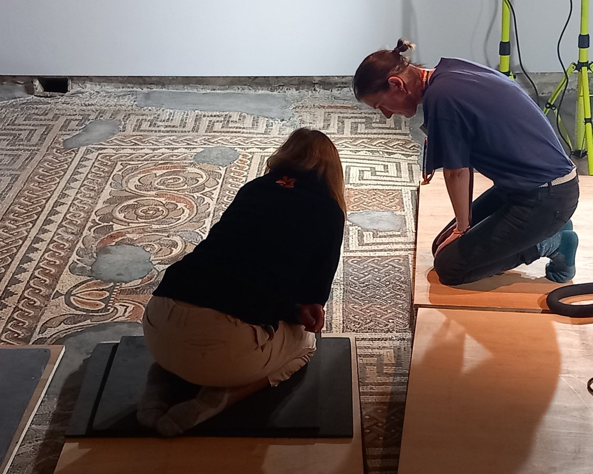 Sharing the experience of cleaning one of the finest mosaics in Britain. #festivalofarchaeology #mosaic