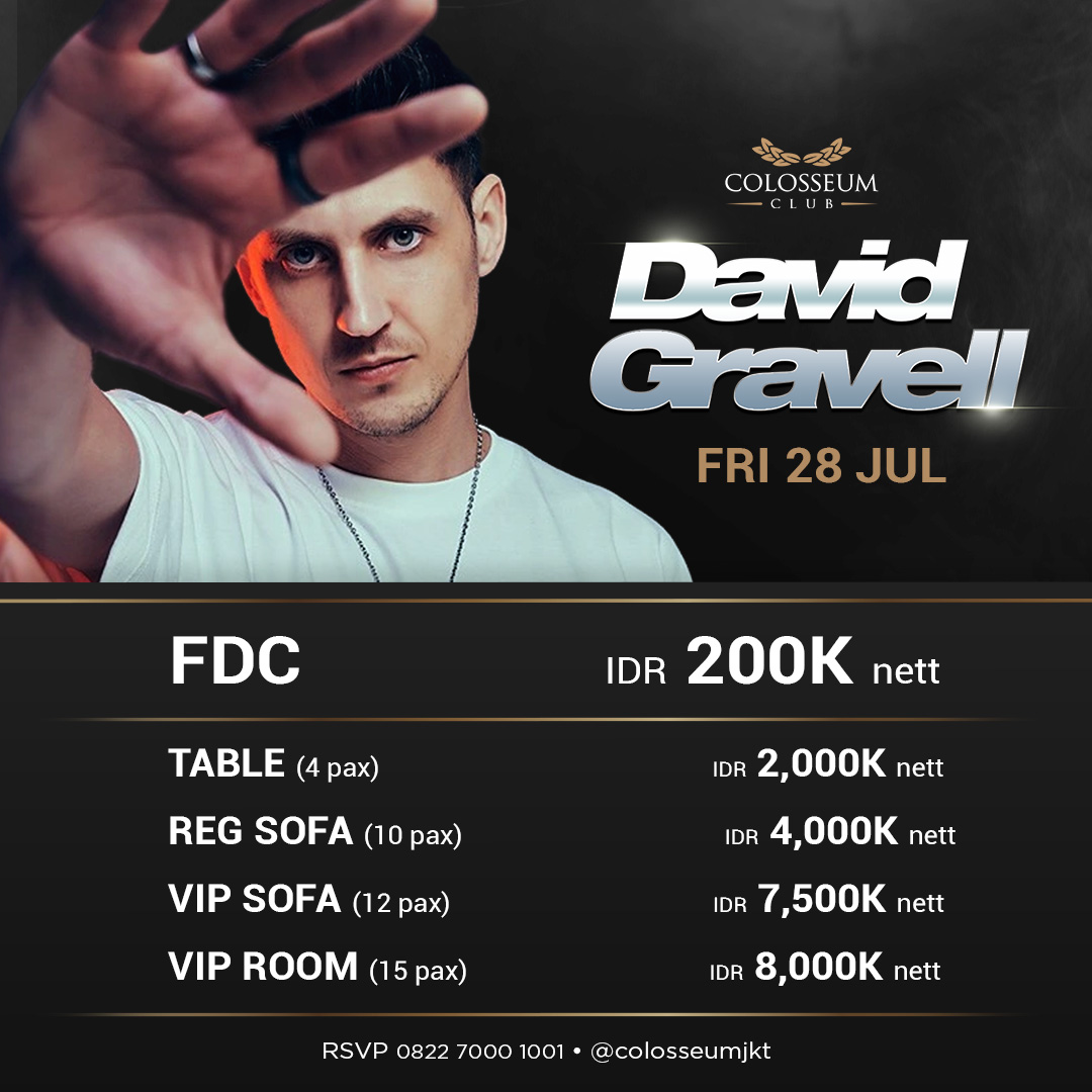 Colosseum Jakarta (@colosseumjkt) on Twitter photo Tomorrow night, witness @davidgravell in action at <a href="/ColosseumJKT/">Colosseum Jakarta</a>! Don't miss this chance to experience trance music at its finest!
Check out the pricing and set times for tomorrow night!
⇢ RSVP: ☎ 0822 7000 1001 / 🌐 colosseum.id
#ColosseumJKT Tomorrow night, witness @davidgravell in action at <a href="/ColosseumJKT/">Colosseum Jakarta</a>! Don't miss this chance to experience trance music at its finest!
Check out the pricing and set times for tomorrow night!
⇢ RSVP: ☎ 0822 7000 1001 / 🌐 colosseum.id
#ColosseumJKT